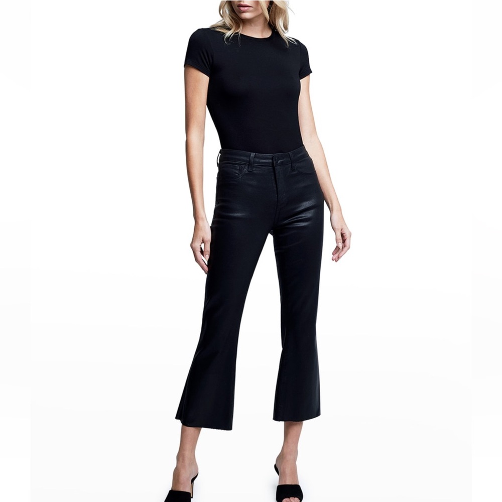 L'AGENCE Kendra High-Rise Coated Crop Flare Jeans - Black Coated